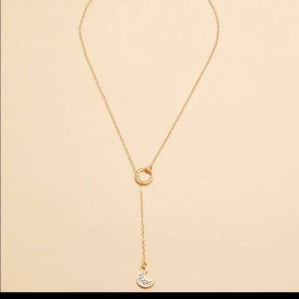 Dainty Rhinestone Moon Necklace - Picture 2 of 4